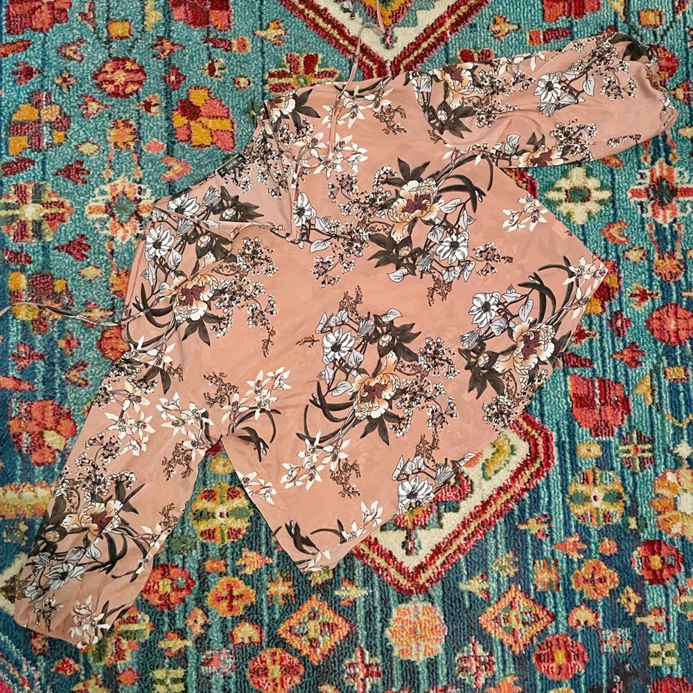 NWOT SHEIN Light Pink Floral Peasant Blouse